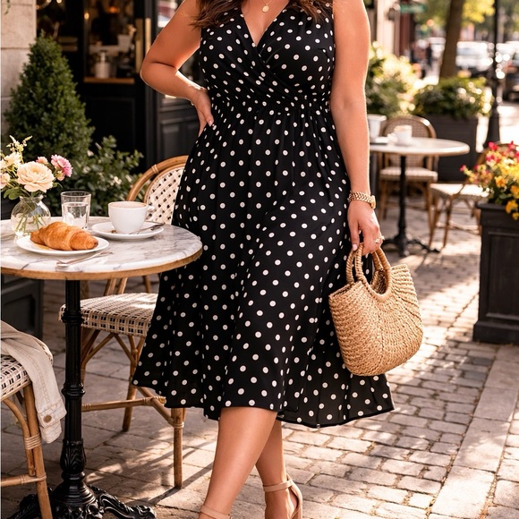American Living Polka Dot Midi Dress Size 14 Faux Wrap Classic Feminine - Picture 4 of 4